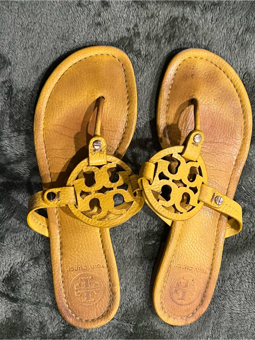 Tory Burch Yellow Leather Thong Sandals with Logo Detail